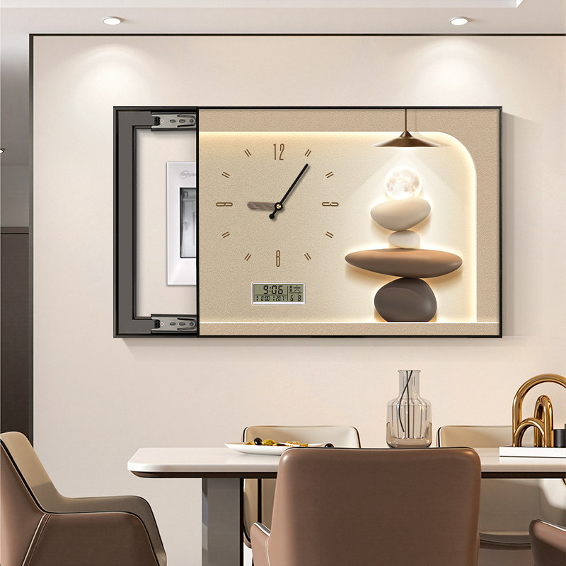 2025新款奶油侘寂风绿植电表箱挂钟钟表家用万年历电子时钟装饰画