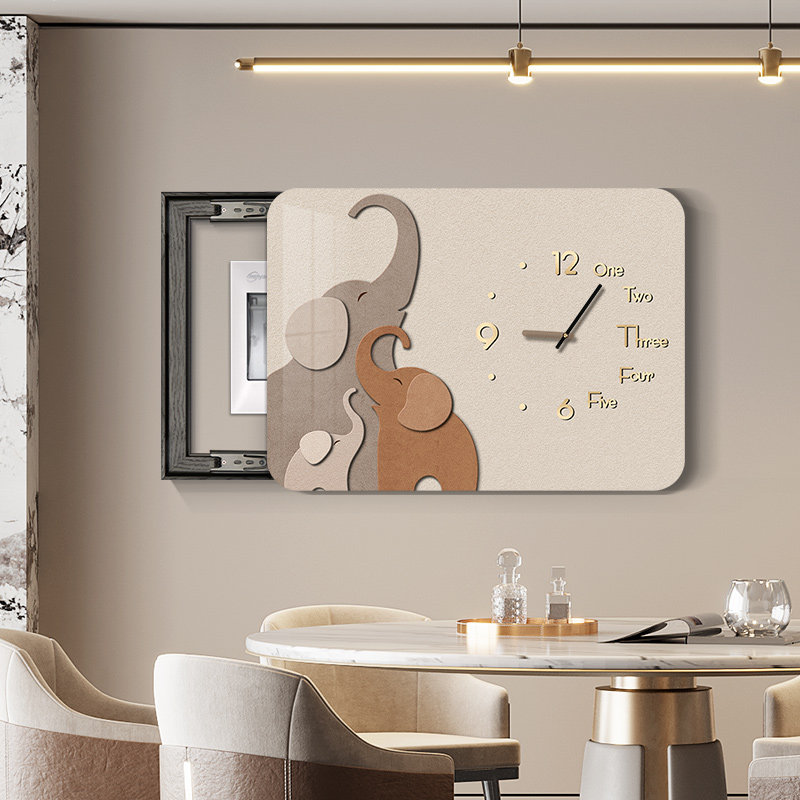 电表箱装饰画现代简约带钟表配电箱大象遮挡挂画总闸开关餐厅壁画