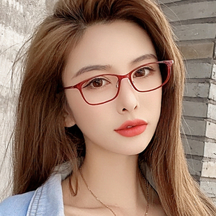 防蓝光辐射近视眼镜女红色方框日常圆脸可配有度数韩版潮超轻镜框