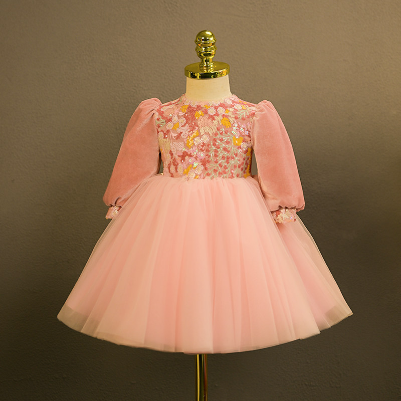 女童一周岁礼服女宝宝粉色抓周儿童高定演奏主持人公主裙花童婚礼