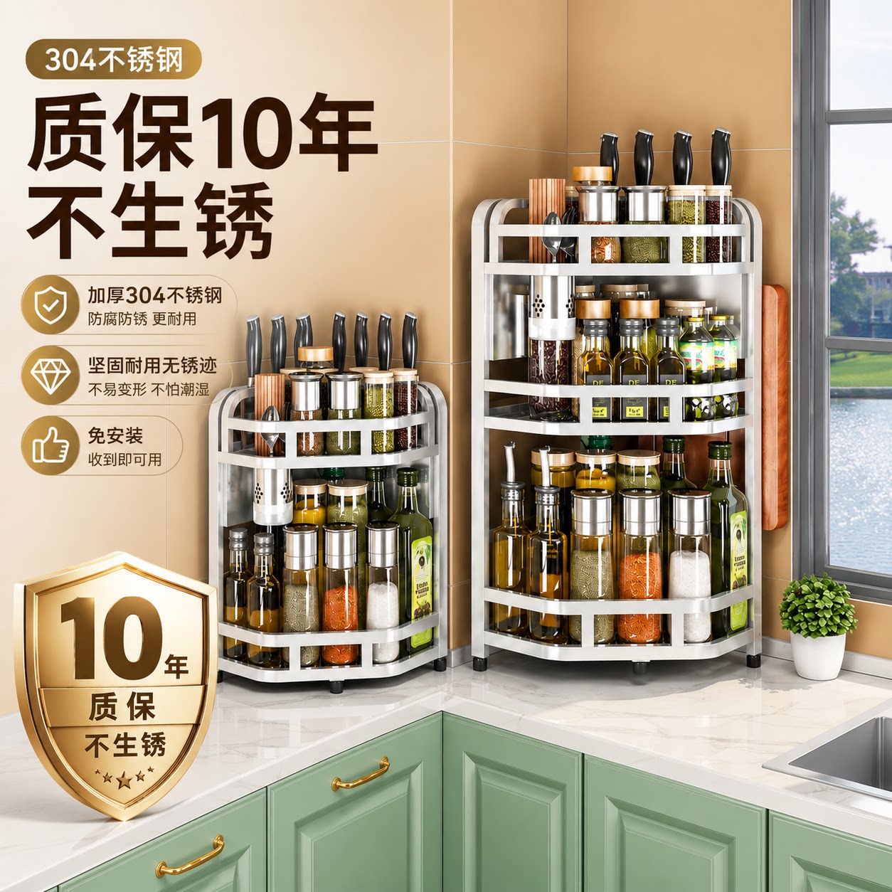 304不锈钢三角架调味品转角架调料架厨房置物架多功能收纳架刀架