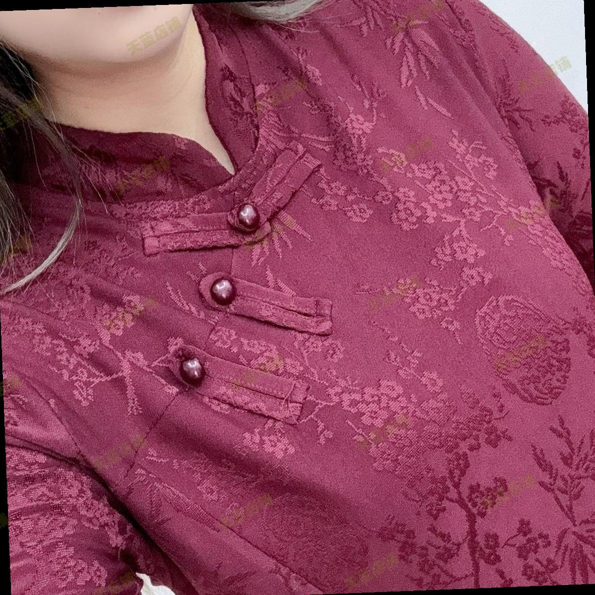 德绒长袖中式提花盘扣上衣洋气时尚气质复古国风立领打底妈妈保暖