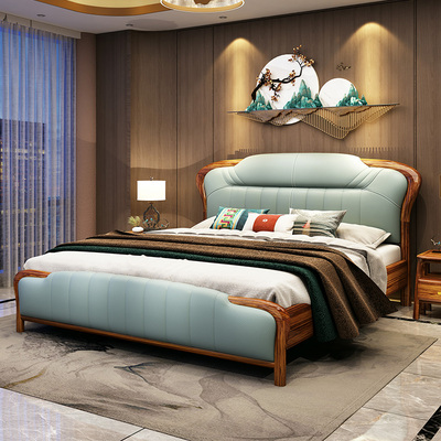 新款小乌金木床全实木高端双人真皮床主卧广东佛山高端实木床