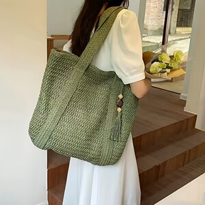 夏季草编大包包女2024新款潮质感通勤托特包大容量海边编织沙滩包