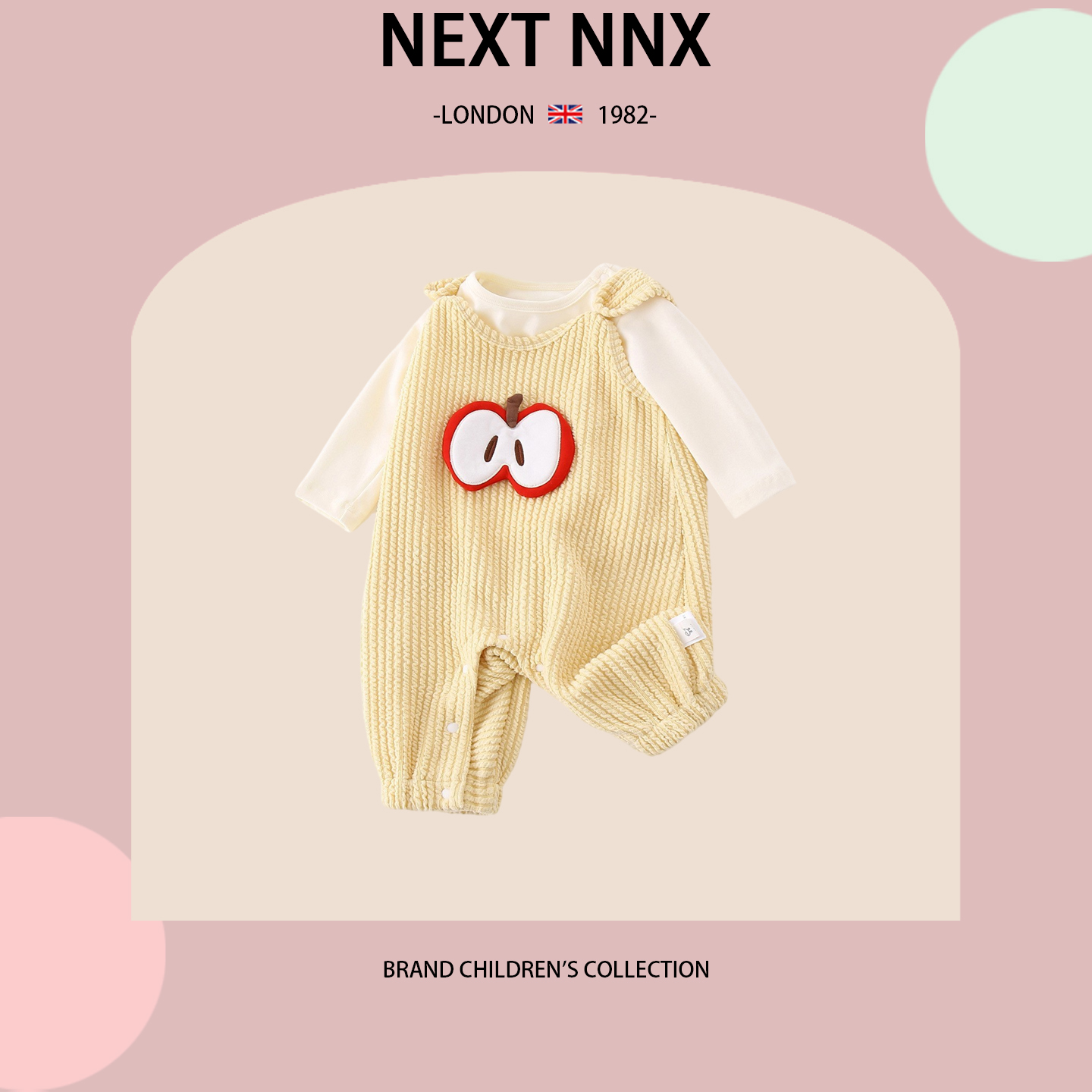 英国NEXT NNX男女宝宝春秋可爱分体哈衣针织背带立体苹果贴布爬服