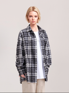 HARDY  3D压胶Logo金属铭牌格子假两件长袖衬衫 男女同款K4-90313