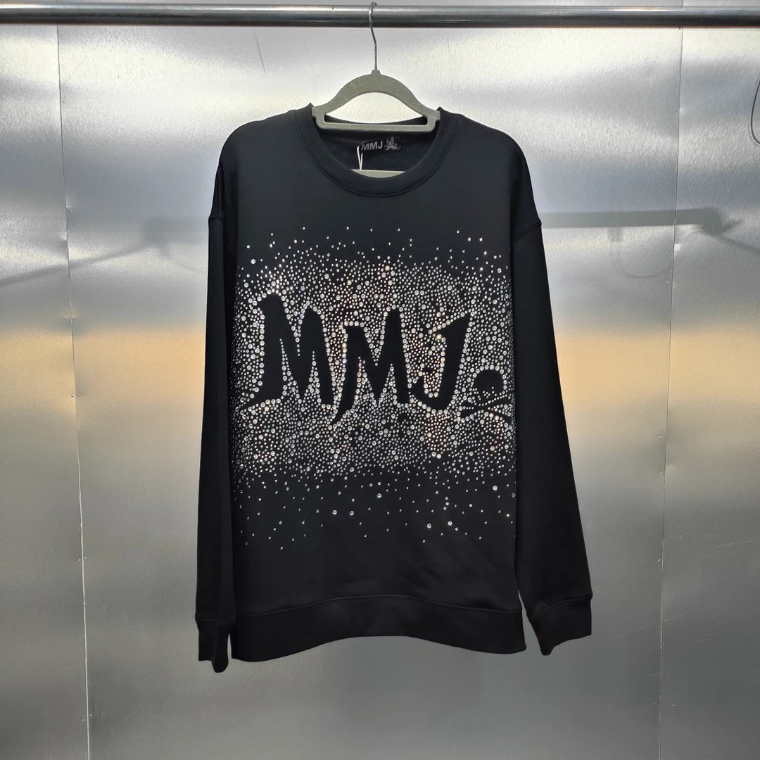 MMJ新品男女同款纯棉大烫钻LOGO卫衣圆领长袖宽松休闲上衣11403