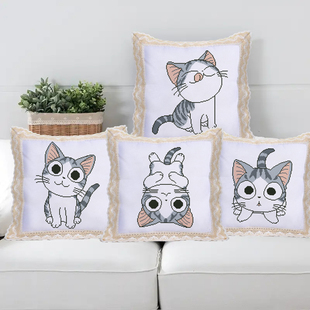 新款猫咪十字绣抱枕自己绣卡通套件客厅靠垫枕头套刺绣简单手工绣