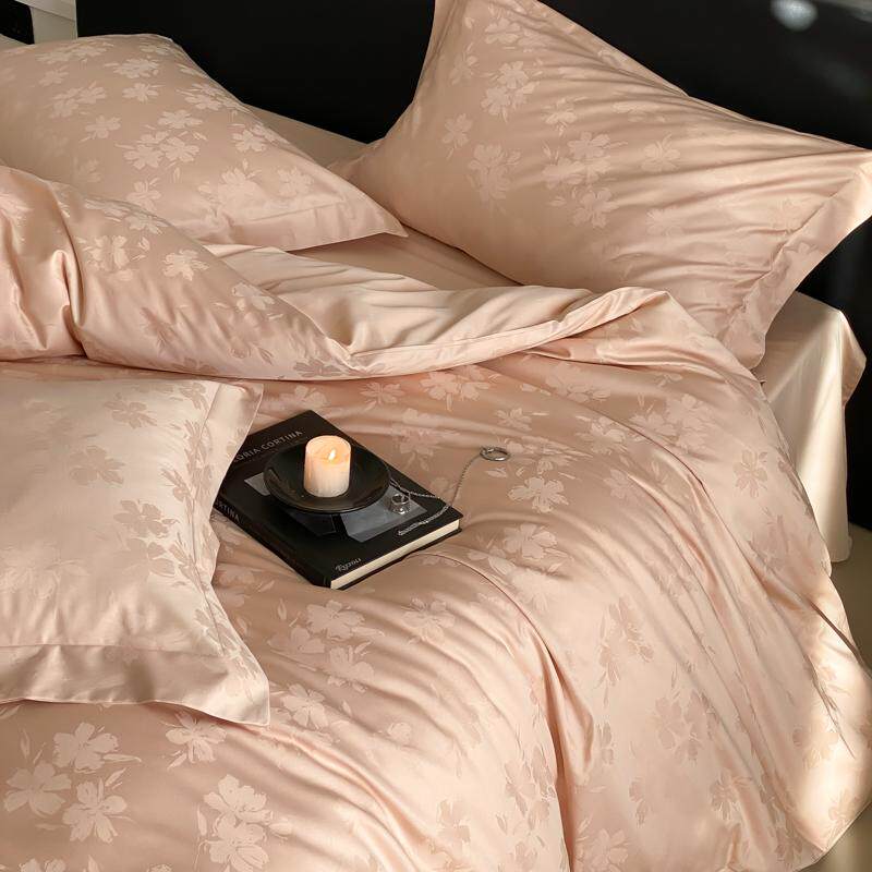 现代轻奢100sA类全棉提花四件套纯棉床上四件套意式极简纯色被套