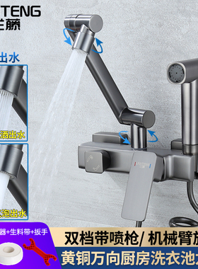 兰藤枪灰色入墙式冷热水龙头带喷枪厨房水槽阳台洗衣池机械臂旋转