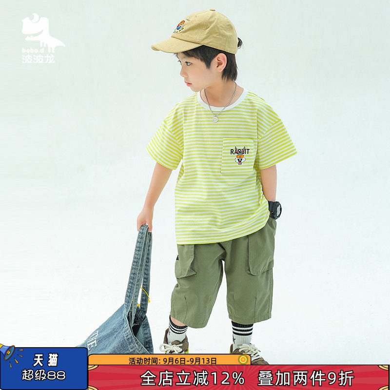 波波龙圆领休闲短袖条纹T恤图片