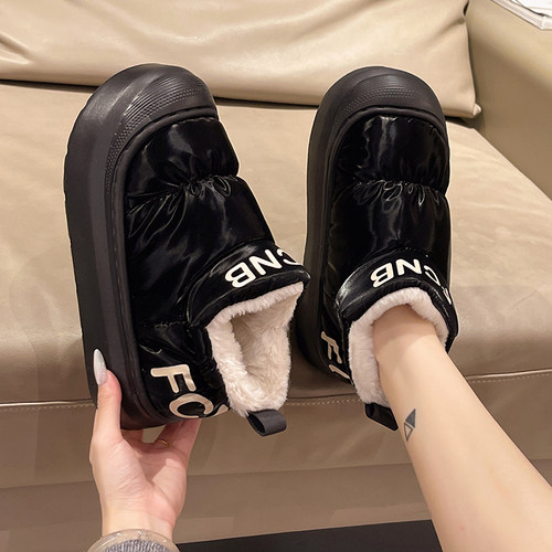 羽绒布防水棉鞋女冬季外穿保暖防滑加绒加厚底百搭棉拖鞋包跟男士