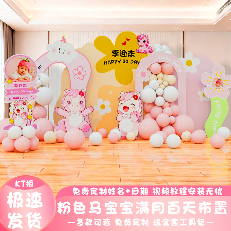 粉色马宝宝满月百天宴KT板背景