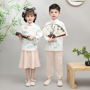 儿童民国风演出服男女童原创山水华梦国风学生装班服大合唱诗朗诵