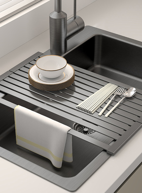 沥水架304不锈钢厨房水槽置物架洗碗池碗碟收纳篮折叠卷帘沥水垫