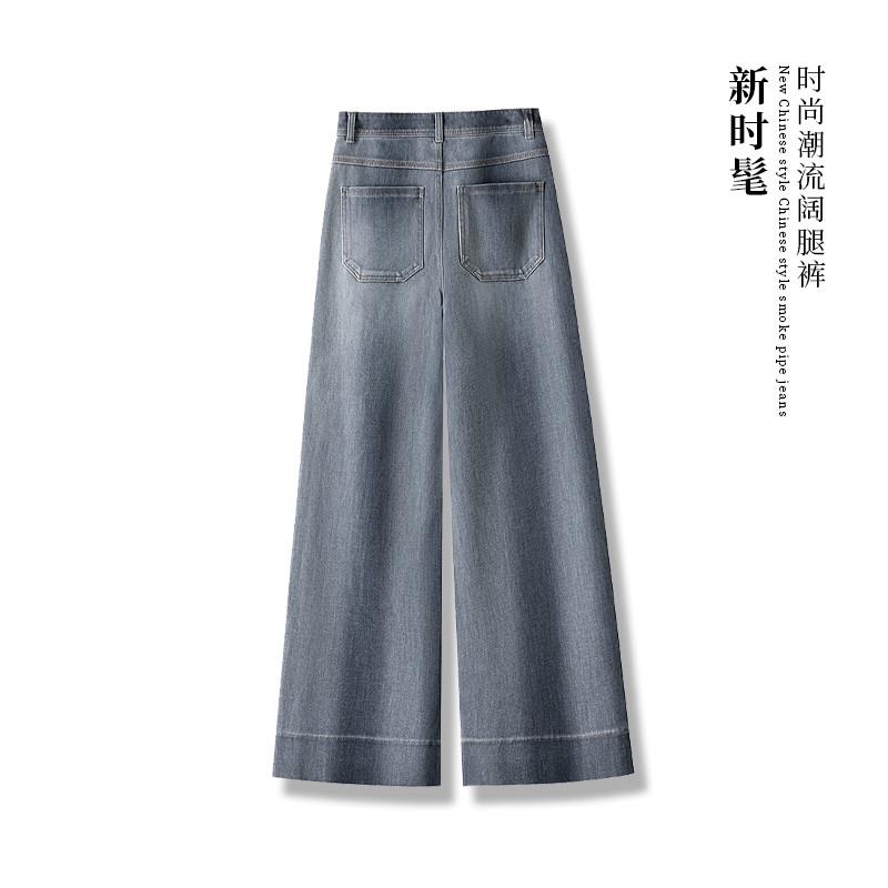 灰色直筒牛仔裤女款春秋2025新款高腰显瘦小个子宽松休闲阔腿裤子