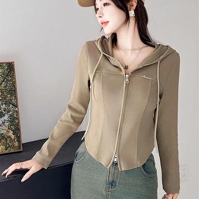 连帽修身百搭长袖T恤女气质百搭2025春秋薄款韩版小个子短款卫衣