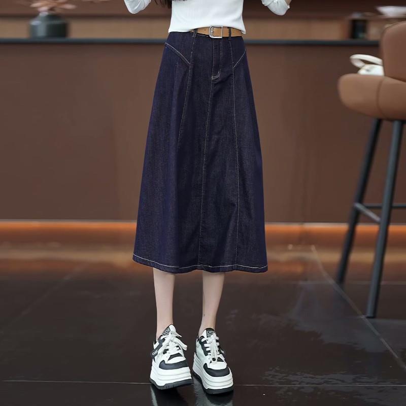 丹宁蓝半身牛仔裙女春季2025新款高腰显瘦修身中长款A字裙子裙裤