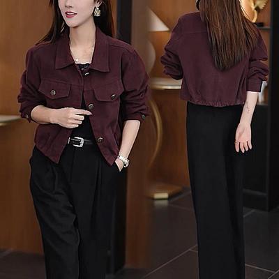女士休闲工装外套春秋季2025新款小个子短款安可拉红牛仔夹克上衣