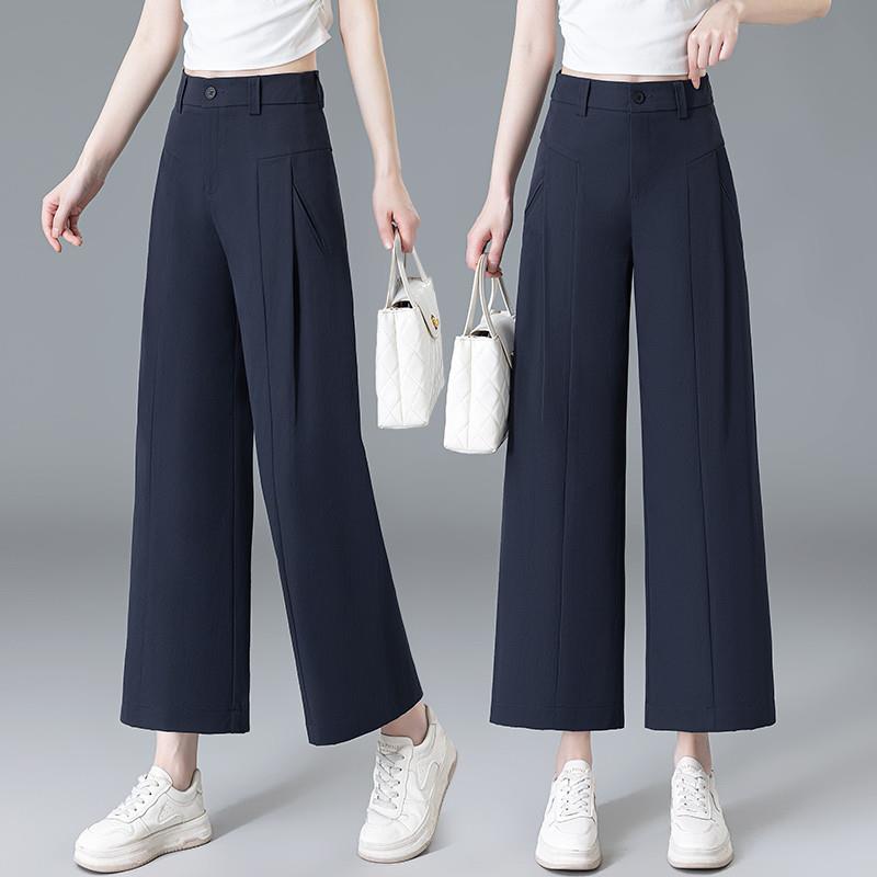 夏季阔腿裤女2025新款九分风琴裤子女士休闲藏青色天薄款郑州女裤