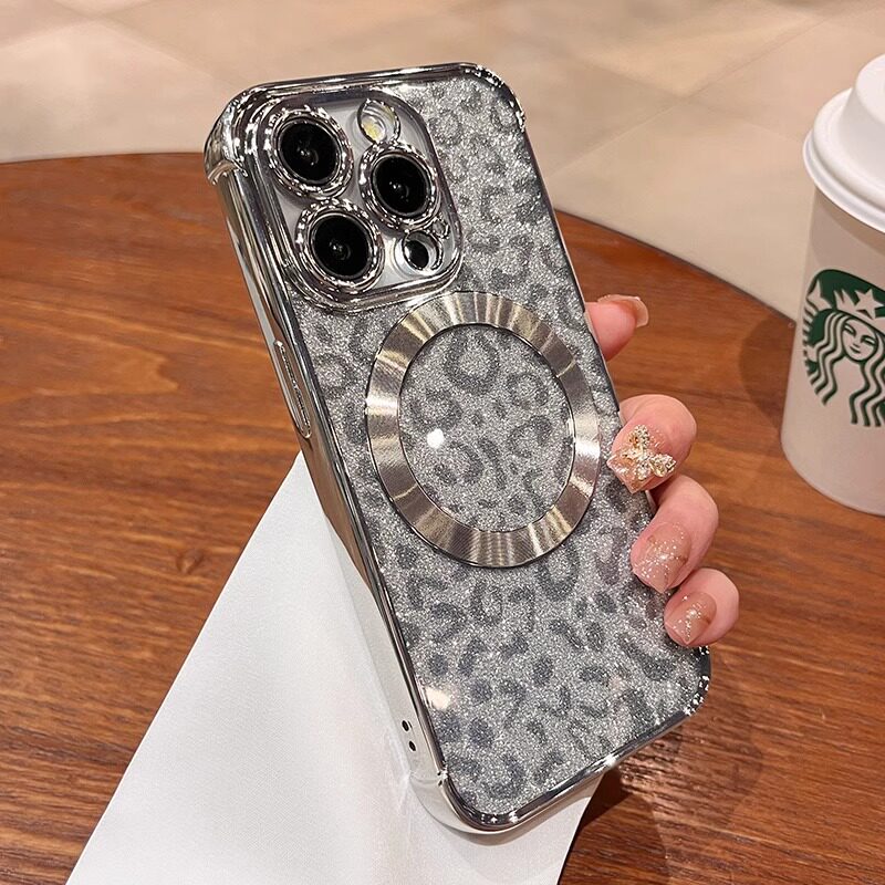 适用苹果16promax手机壳iphone15pro电镀Magsafe磁吸保护套14Pro镜头全包防摔plus闪粉女款13por硅胶软壳简约