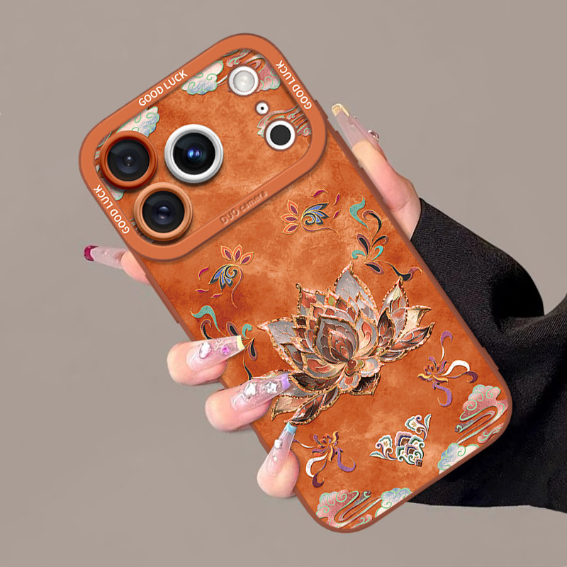 适用苹果17promax手机壳新款iPhone17pro敦煌鎏金莲花保护套16液态硅胶镜头全包防摔Air创意高级感卡通可爱女