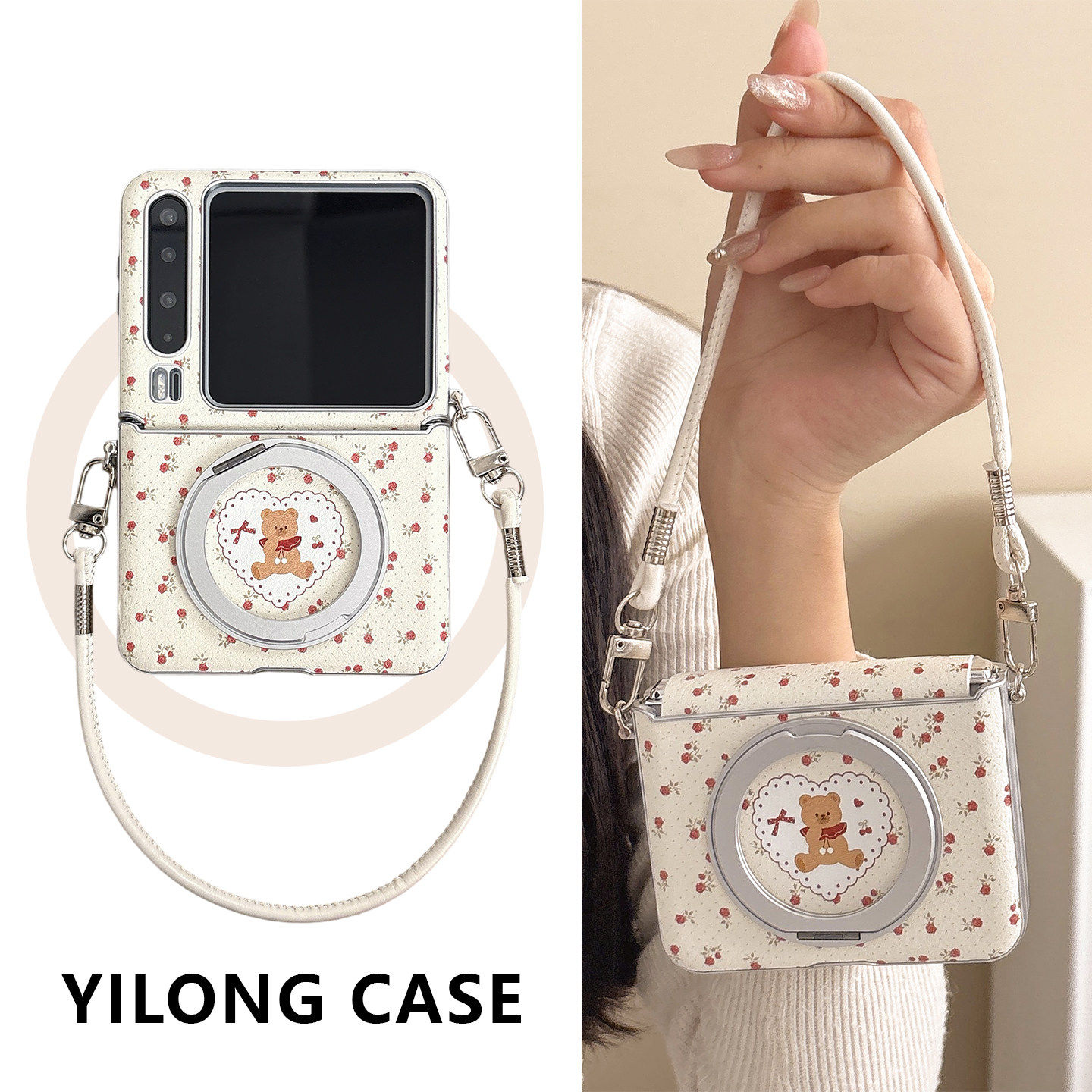 适用华为Pura MAX手机壳新款purax可爱碎花小熊折叠屏PuraX2中轴全包防摔创意高级感旋转磁吸支架Fold情侣女