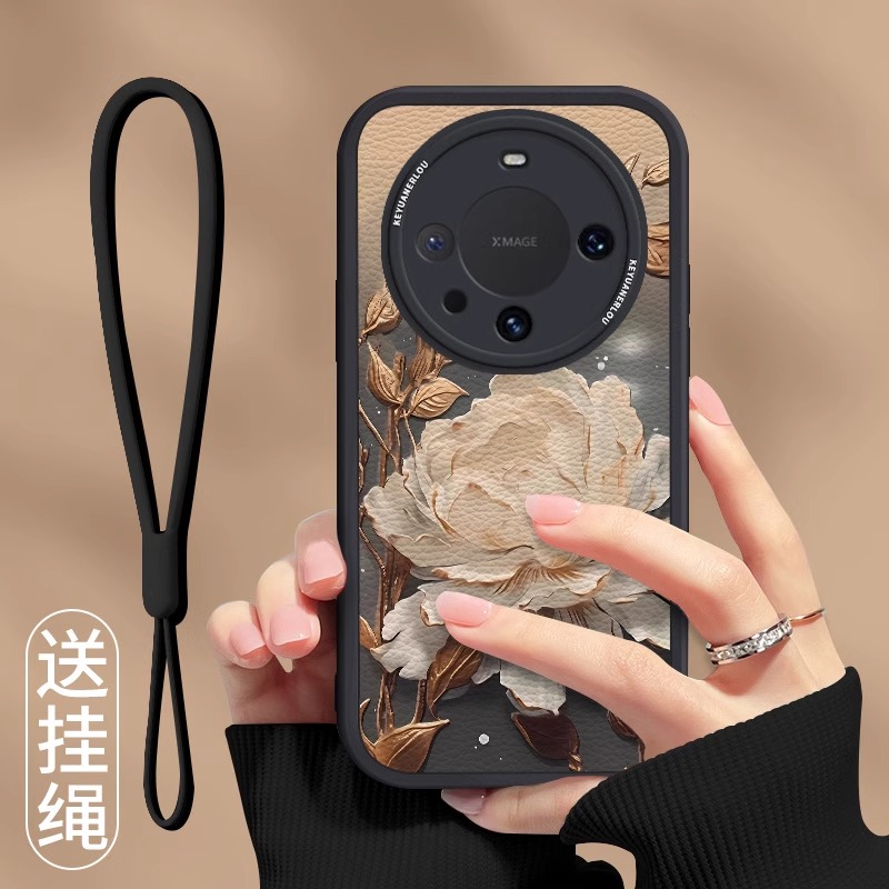 适用华为mate70pro手机壳新款女mate60高级感小众60pro+镜头全包防摔魅特50小羊皮外壳带挂绳MATE40E软硅胶套