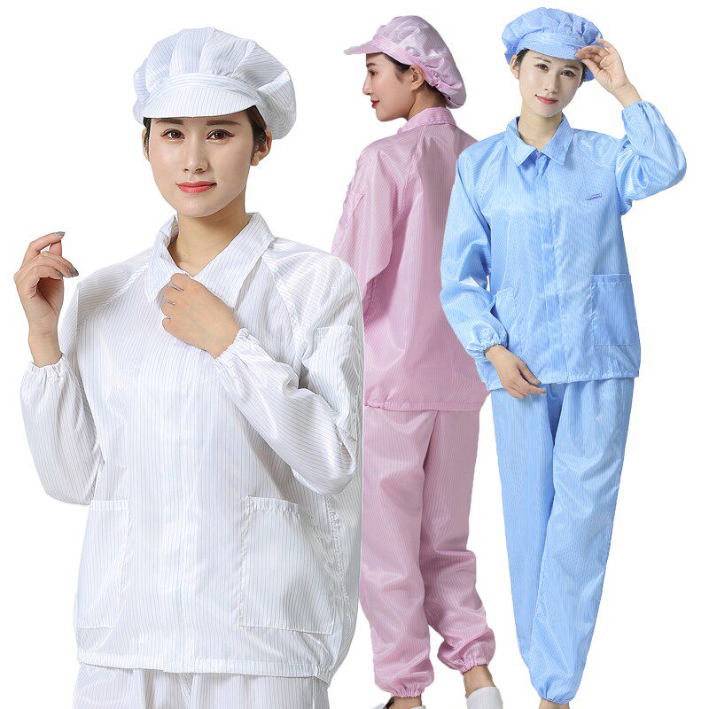 防静电服 分体无尘净化喷漆翻领夹克带帽 裤子车间套装食品蓝上衣