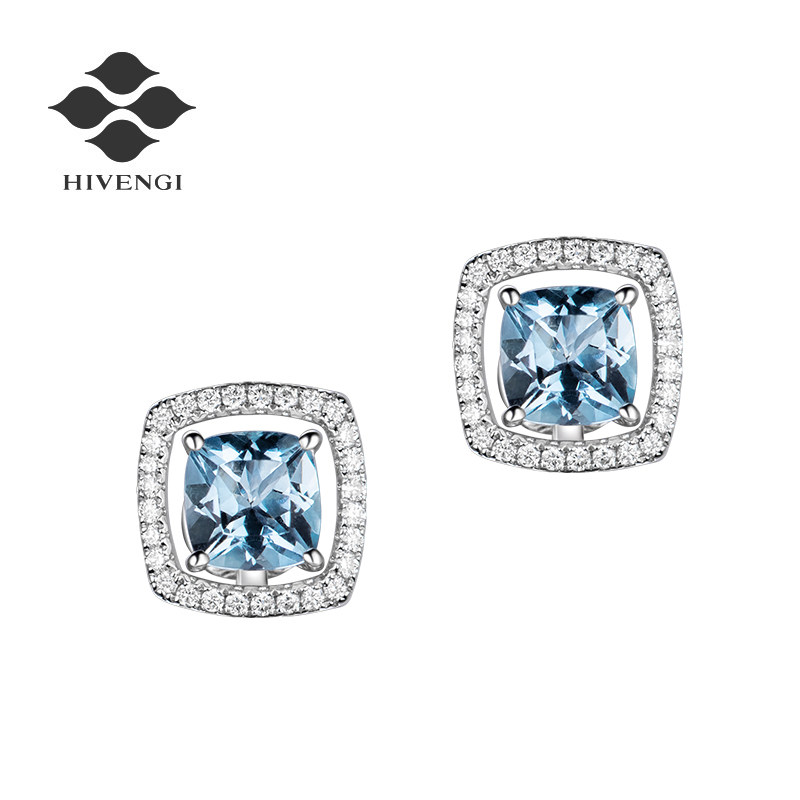 海梵纪珠宝 彩色宝石天然海蓝宝石耳钉 18K白金镶嵌南非钻石耳环,珠宝/钻石/翡翠,耳饰,淘宝优惠券,粉丝福利购,淘宝优惠卷