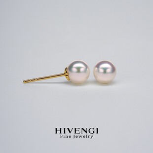 baby迷你淡水akoya养耳洞18K金 天然极光小灯泡珍珠耳钉素钉3mm