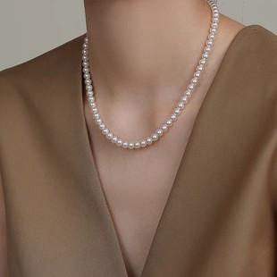 诸暨爆亮稀缺5 18K黄金小米链叠戴 6mm极光天然淡水akoya珍珠项链