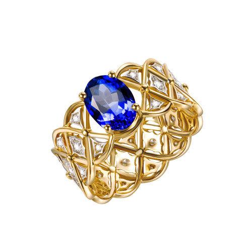 海梵纪珠宝高级织纹5a坦桑石戒指