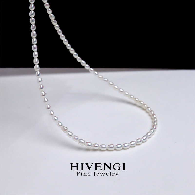 海梵纪极光baby珍珠项链 3mm天然淡水极细小米珍珠锁骨链2024新款