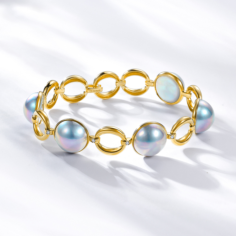 海梵纪珠宝18K金马贝珍珠手链