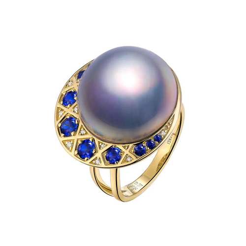 hivengi海梵纪18k蓝宝石珍珠戒指