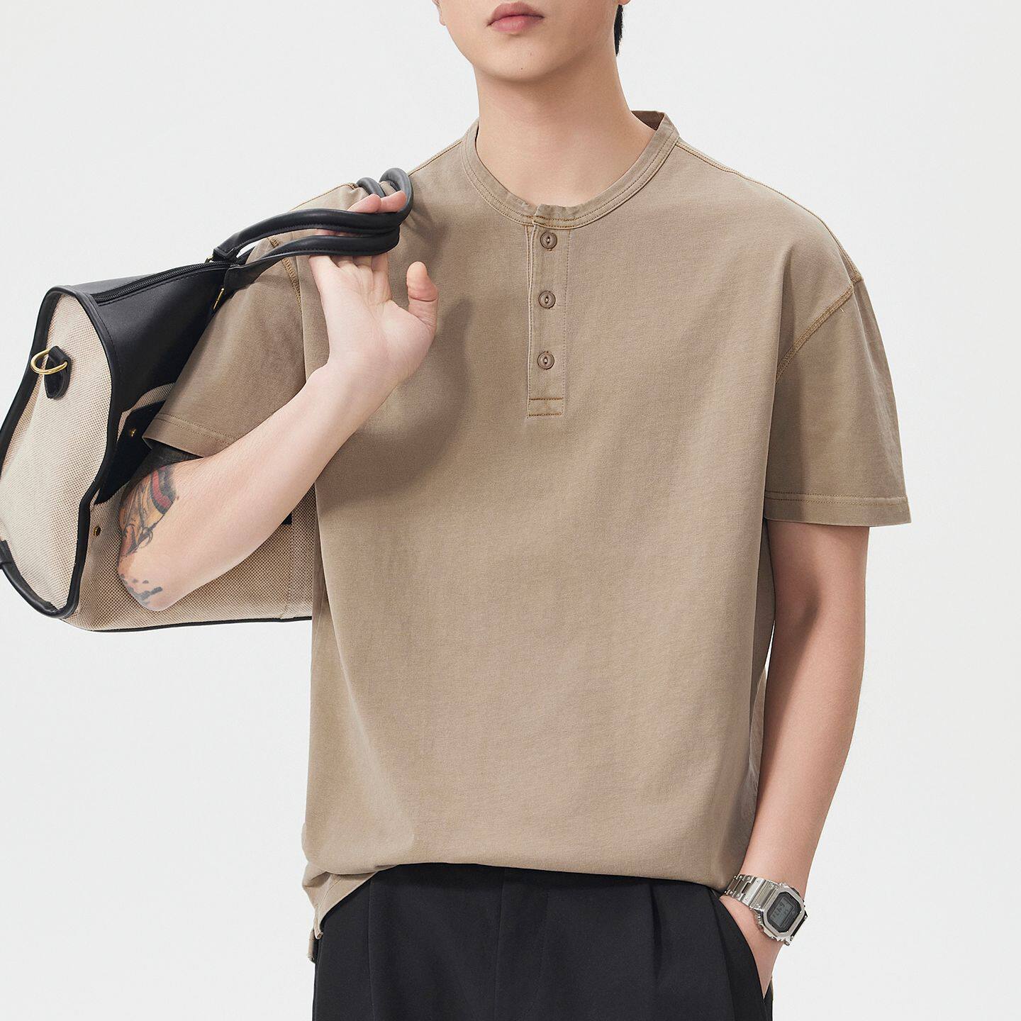 尚谷男装  夏季重磅水洗T恤男美式复古宽松纯棉短袖潮牌圆领半袖