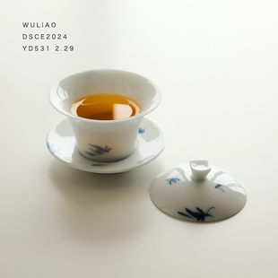 无聊茶友 手绘蝴蝶兰玉露盖碗 80ml小茶杯白瓷单个青花瓷功夫茶具