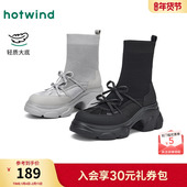 热风厚底时装 黑色增高瘦瘦靴子百搭休闲女靴 新款 靴女鞋 2025年冬季