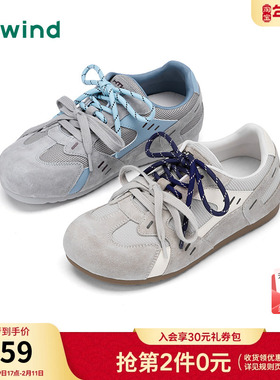 热风灰色休闲鞋女款2025年春秋新款软底德训鞋丑萌户外慢跑女鞋子
