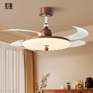 隐形风扇灯中古风胡桃木色客厅餐厅卧室电扇灯吊扇吸顶灯