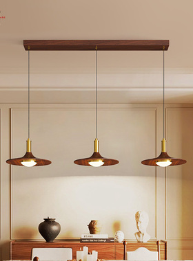 中古风餐厅吊灯复古飞碟灯胡桃木吧台卧茶室饭厅餐桌三头灯具