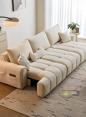 泡芙电动功能沙发床客厅2025新款猫抓布艺奶油风伸缩沙发