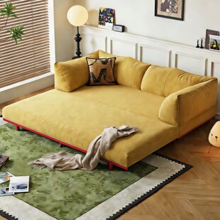 2026年新款牛角包客厅沙发床两用榻榻米双人可以长期睡小户型拉床