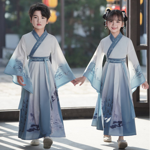 男童汉服唐装唐朝李白服装儿童古装书生诗人演出服女童诗歌合唱服