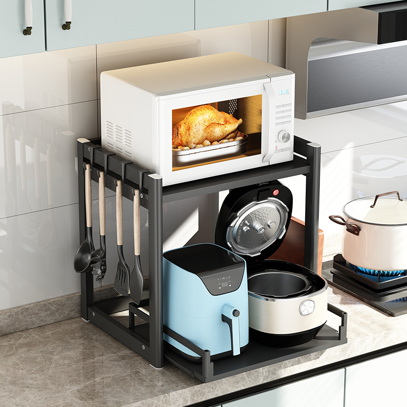 太空铝可抽拉微波炉电饭煲一体架