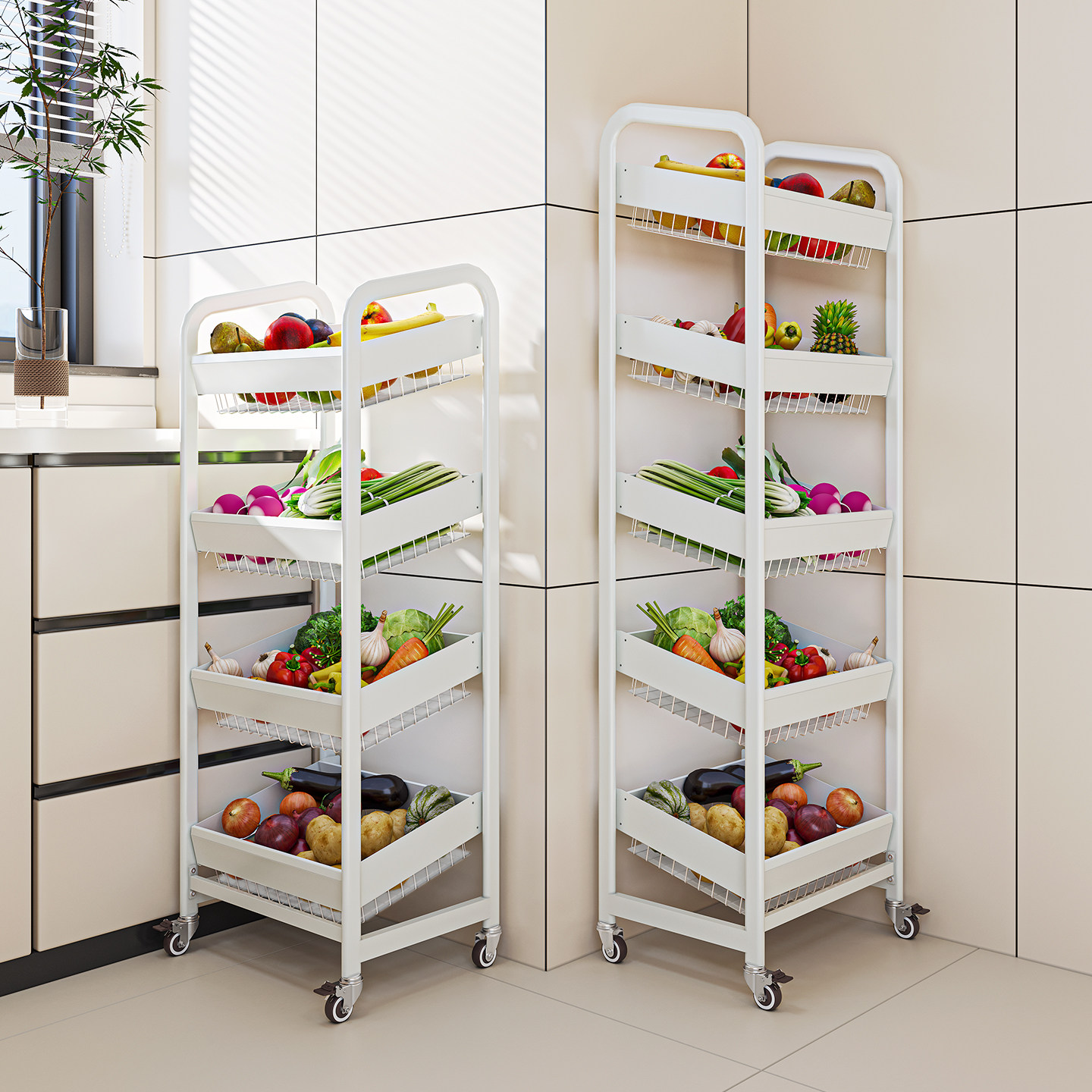 新款菜篮子置物架落地多层厨房家用不锈钢可移动放水果蔬菜收纳筐,厨房/烹饪用具,厨房置物架/置物柜/角架,淘宝优惠券,粉丝福利购,淘宝优惠卷