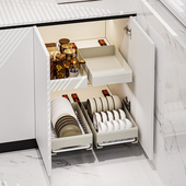 柜内抽屉免打孔免安装 碗碟拉篮超深柜置物架放锅架整体橱柜收纳分