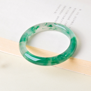 凤飞凰54mm非洲翠玉镯冰种飘绿正圈玉石手镯女款独龙玉镯子女0481