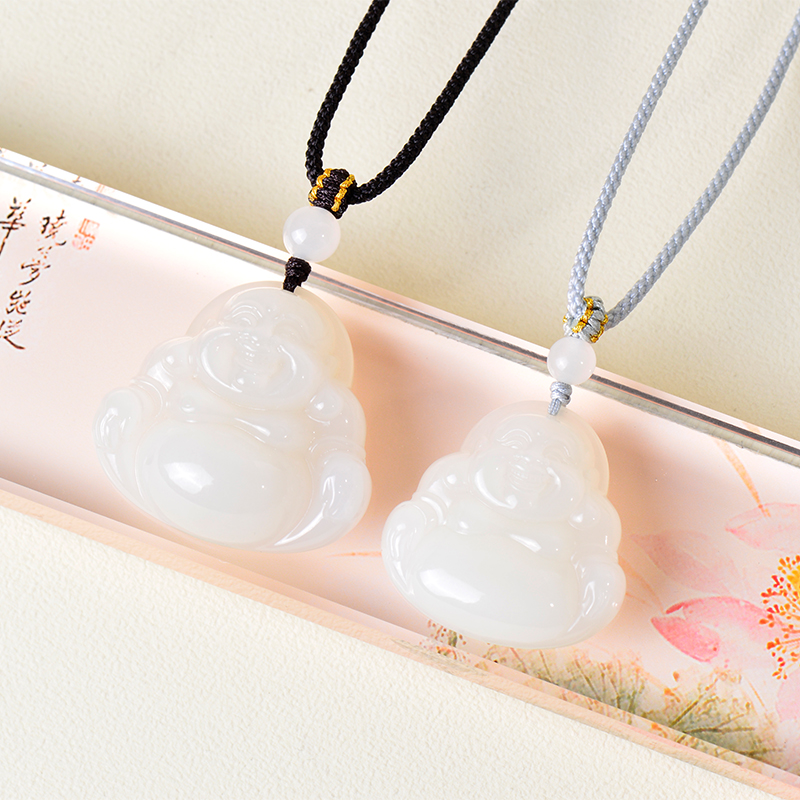 和田玉羊脂白玉佛吊坠女款